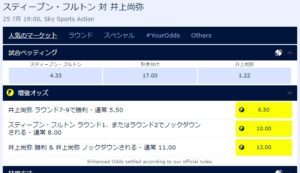 井上尚弥VSフルトン オッズ